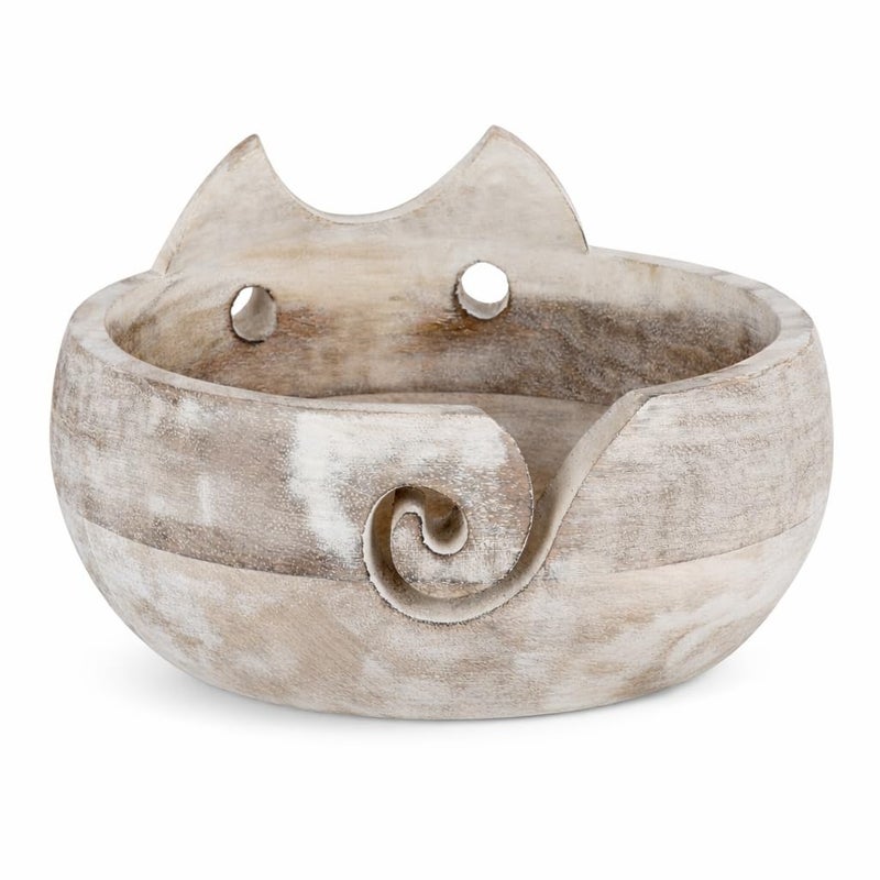 Eximious India Gifts for Women Wooden Yarn Bowl Knitting Bowl Large Crochet Yarn Holder Handmade Crocheting Accessories and Supplies Organizer 7 x 3 CATGRAY - Image 3